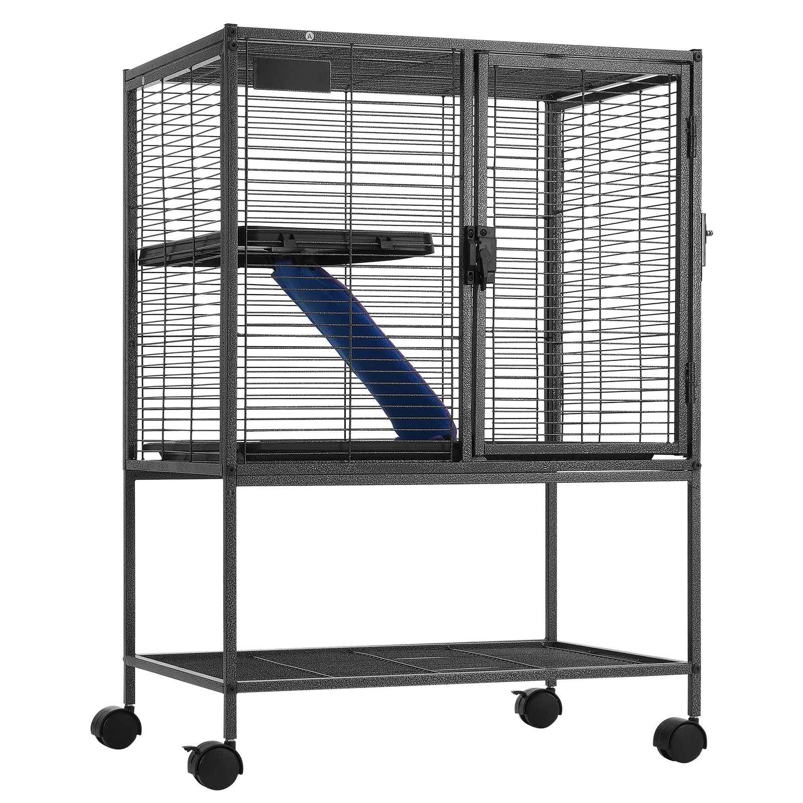 34" Metal Small Animal Cage 2-Tier Rolling Ferret Cage With Tray A Ramp_maomaolike.com